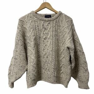 Vintage Acorn Heavy British Wool Cable Knit Fisherman‎ Sweater Size M Off White